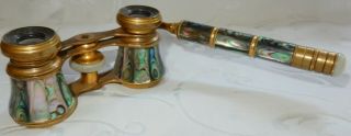 Antique French Abalone Shell & Brass Opera Glasses Binoculars By Iris Paris