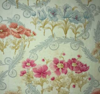 PIECE LATE 19th CENTURY FRENCH FINE LINEN COTTON,  POPPIES 427 2