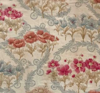 PIECE LATE 19th CENTURY FRENCH FINE LINEN COTTON,  POPPIES 427 3
