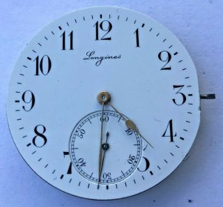 12s - Antique 1902 Longines Hand Winding Pocket Watch Movement,  Cal.  18.  9