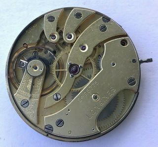 12s - Antique 1902 Longines hand winding pocket watch movement,  cal.  18.  9 2
