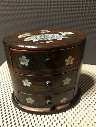 Antique Chinese Hardwood Jewelry Box With Mother Of Pearl Inlay