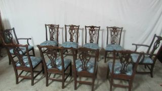 Set Ten Ethan Allen Dining Room Chippendale Chairs Mahogany
