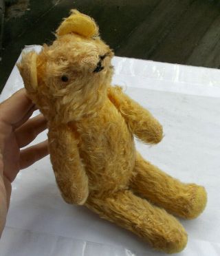 Rare Vintage Antique Early 10 " Plush Mohair Teddy Bear Squeeze Toy Jointed Doll