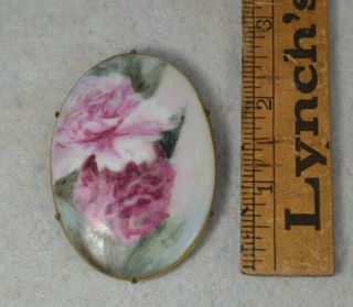 Pin Brooch Porcelain Hand Painted Roses Large Oval 2 5/8 " Antique