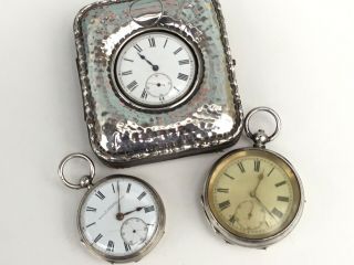 3 X Antique Silver Pocket Watches,  - 1 With Silver Case
