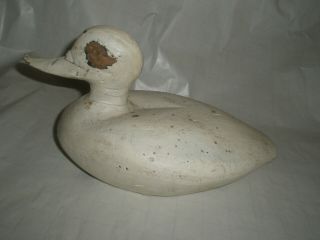 Vintage Antique Duck Decoy Painted White Solid Wood