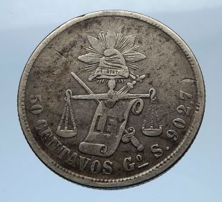 1875 Mexico Silver 50 Centavos Antique Mexican Coin Eagle Liberty Sword I69359
