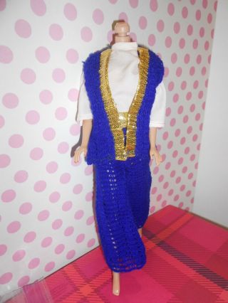 Vintage Barbie Clone Maddie Mod Royal Blue Knit & Gold Bell Bottoms Set Outfit