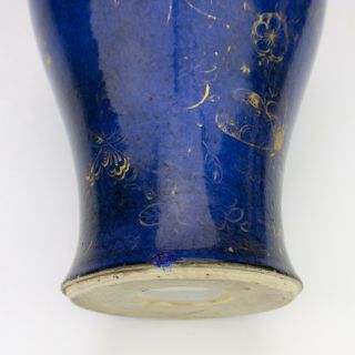 Antique Chinese Porcelain - Jingdezhen - Gilded Butterflies Blue Glazed Vase 7