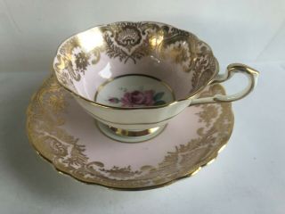 Antique Paragon Pink Rose Bone China Cup Saucer With Gold Accents England