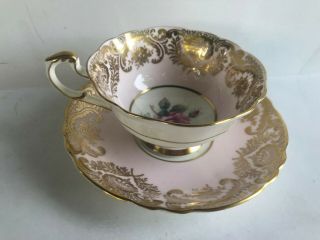 Antique Paragon Pink Rose Bone China Cup Saucer with Gold Accents England 2