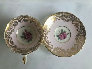Antique Paragon Pink Rose Bone China Cup Saucer with Gold Accents England 3