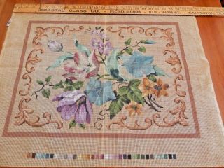 Large Vintage Or Antique Hand Painted Needlepoint Large Flowers To Complete