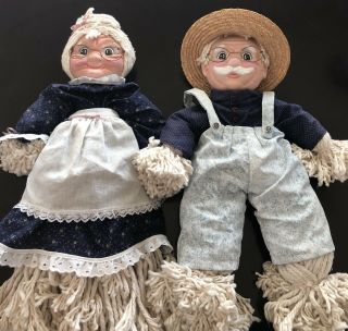 Vintage Mop Rag Grandma And Grandpa Dolls With Ceramic Faces