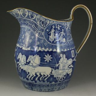Antique Pottery Pearlware Blue Transfer Greek Pattern Ewer Jug 1815 Not Spode