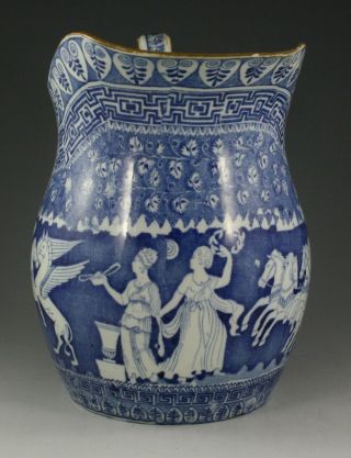 Antique Pottery Pearlware Blue Transfer Greek Pattern Ewer Jug 1815 Not Spode 2