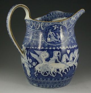Antique Pottery Pearlware Blue Transfer Greek Pattern Ewer Jug 1815 Not Spode 3