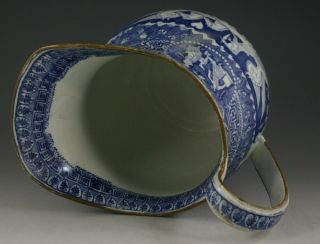 Antique Pottery Pearlware Blue Transfer Greek Pattern Ewer Jug 1815 Not Spode 5