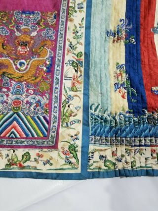 Antique Chinese 19thC Hand Embroidered Dragon Qing Dynasty Figurative Skirt 3