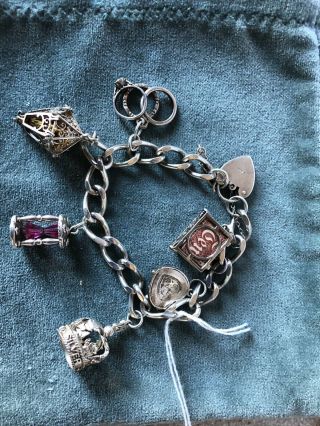 Antique Silver Charm Bracelet With Charms