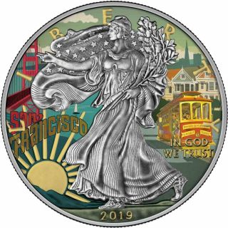 Usa 2019 $1 Liberty Silver Eagle San Francisco 1 Oz Silver Antique Coin
