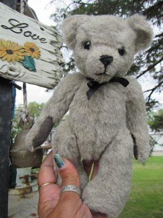 8 " Cute Gray Vintage Teddy Bear Artist Hand Crafted Suede Paws Antique Look Doll