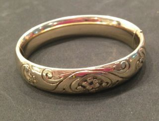 Antique Wide Gold Fill Repousse Hinged Bangle Bracelet.