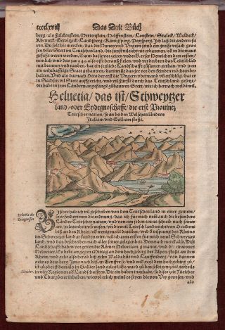 Munster Cosmographia Helvetia Woodcut Veduta Switzerland Colored Antique Print