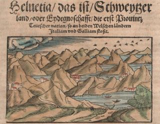 Munster Cosmographia Helvetia Woodcut Veduta Switzerland Colored Antique Print 2