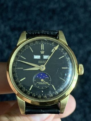 Rolex 8171 gold vintage Perpetual Moon Phase Padellone Pre Daytona 100k Watch 9