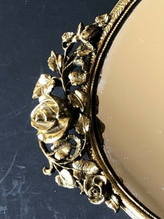 Vintage Gold Gilt Matson Signed Hollywood Regency Mirror Roses Antique 24 Karat