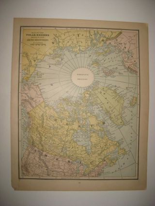 Antique 1887 North Pole Polar Arctic Unknown Regions Map Exploration Canada Rare