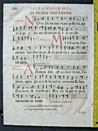 Rare Deco.  Gigantic Liturgical Leaf From Gradual,  Gregorian Chant,  1667 Lf321ff