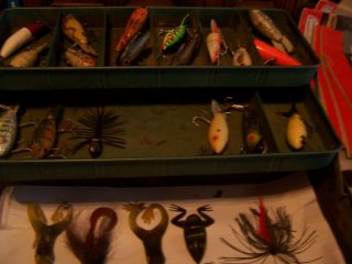 Vintage Metal Tackle Box Full Of Old Fishing Lures & Accessories
