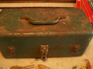 Vintage Metal Tackle Box Full of Old Fishing Lures & Accessories 4