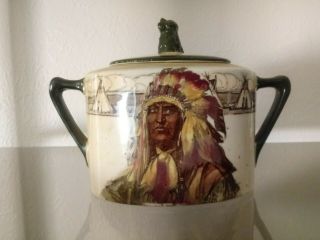 Rare Antique Royal Doulton Hiawatha Native American Sugar Bowl Wampum Art Deco