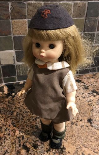 Vintage 1966 Effanbee Doll Girl Scout Brownie Doll 11” Tall W/ Beanie & Adorable