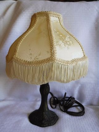 Vintage Small Boudoir Table Lamp Antique Brass Base With Fringed Shade