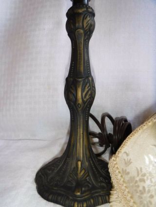 Vintage Small Boudoir Table Lamp ANTIQUE Brass Base with FRINGED Shade 2
