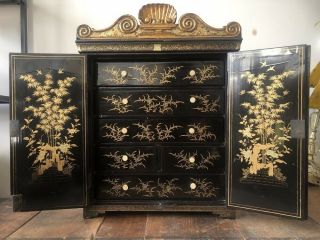 A Chinese Export Black Lacquered And Gilt Decorated Collector’s Cabinet 2