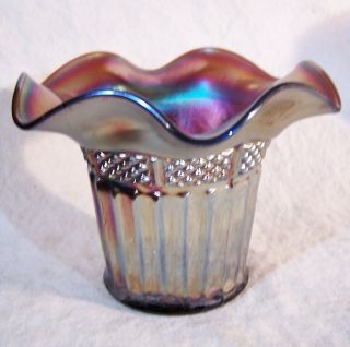 Antique Carnival Glass Northwood Lustre Flute Amethyst Ruffled Hat Vase