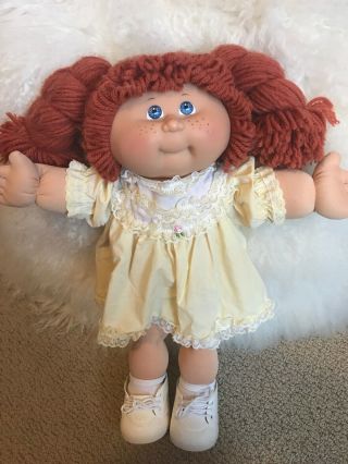 Cabbage Patch Doll Red Hair Blue Eyes Freckles Yellow Dress 2