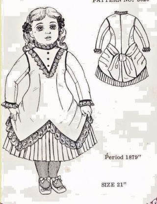 21 " Antique Doll@1879 Pleated Skirt Dress Pattern/french Jumeau/bru - German Child
