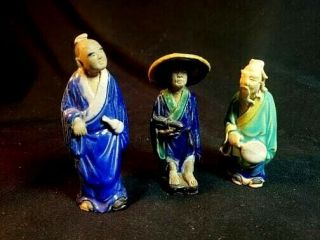 Three Antique Chinese Pottery Mud Men Figures