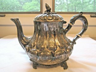 Vintage / Antique Sheffield Silverplate Ornate & Footed Tea Coffee Pot Acorn Lid