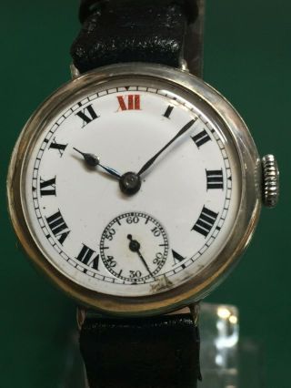Antique 1924 Silver Trench Watch And Serviced Swiss Eta 128 Movement