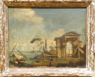 18th Century Italian Venice Coastal Scene Francesco Guardi Antique Oil Painting