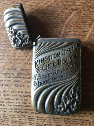Antique Match Safe Kingston Oyster Chop House E.  H.  Stegemeier,  Prop.  Indianapolis 3