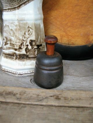 Little Antique Wood Butter Pat Press Acorn Imprint Black Milk Pt